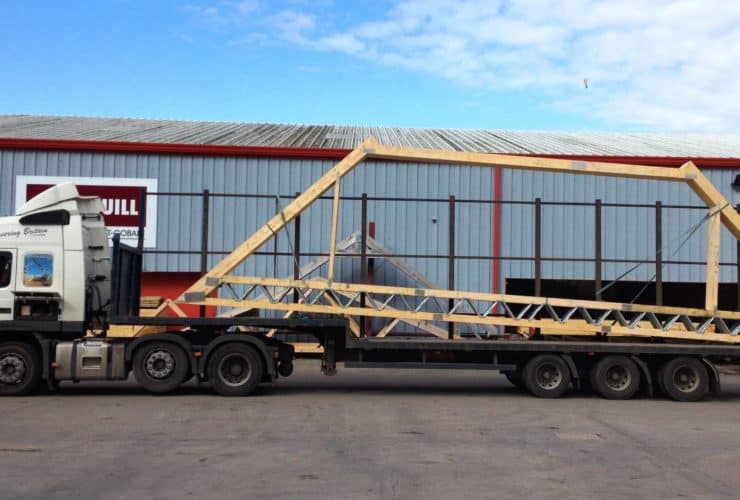 large posi-attic trusses on white pasquill lorry